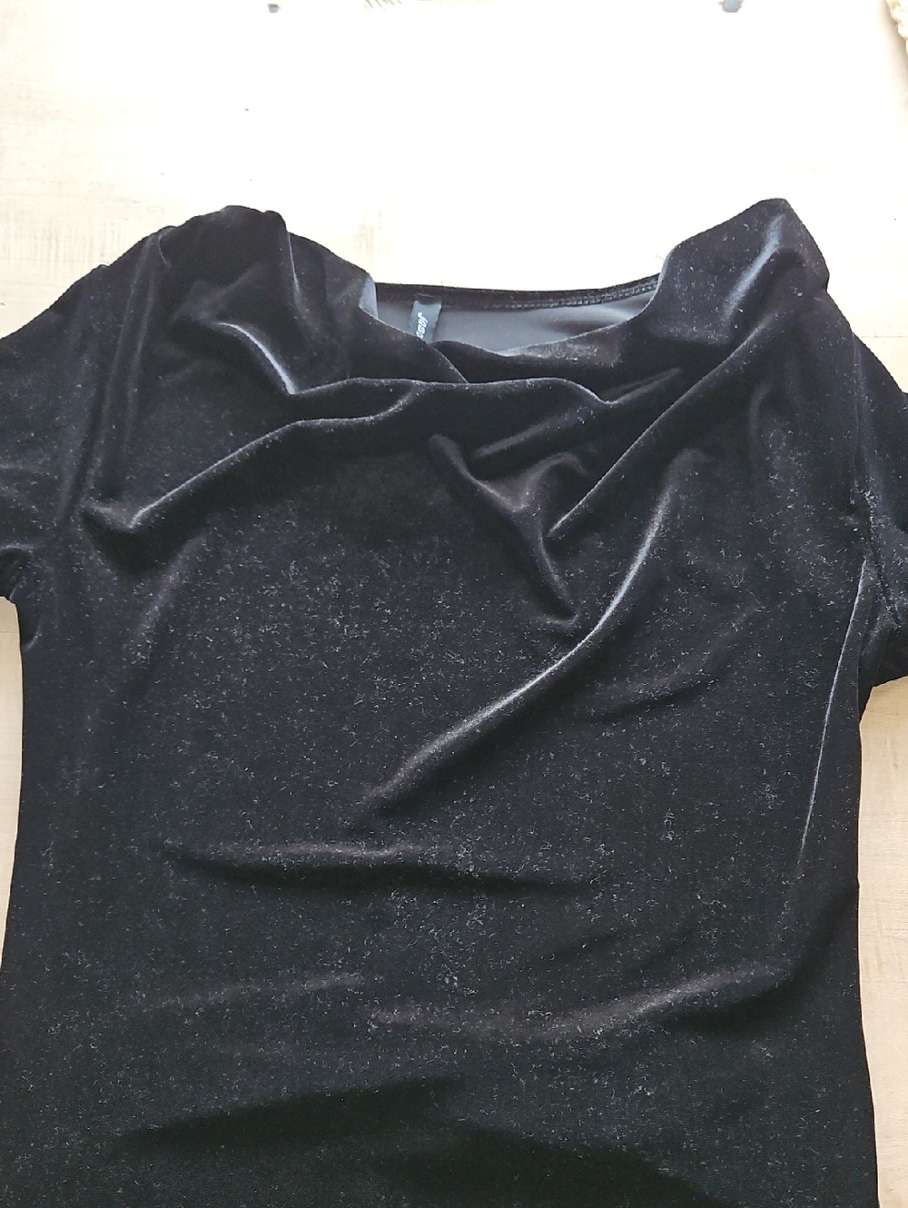 Black Velvet Draped Neck Women's Blouse